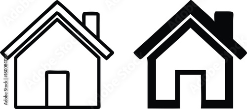 Two simple house icons one outline one filled black.