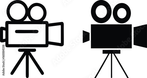 Two vintage film cameras on tripods in a graphic illustration style.