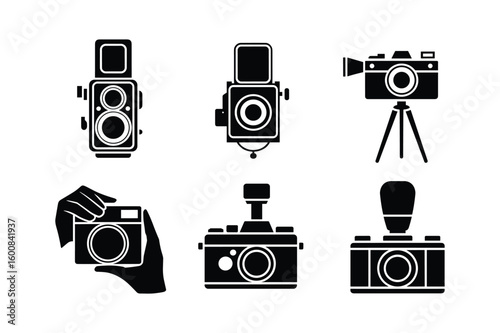 Vintage camera collection silhouette twin lens camera tripod