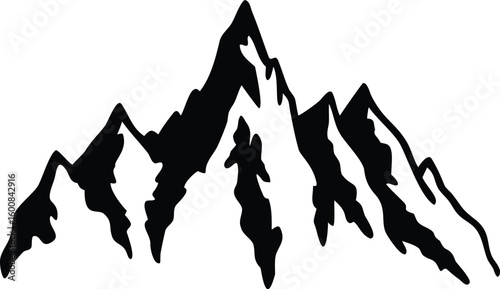 Silhouette of Mountain Peaks and Ridges Against a White Background for Designs