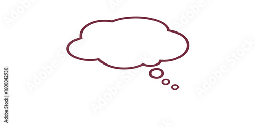 Maroon Outline Thought Bubble with Three Circles on White Background for Communication and Ideas