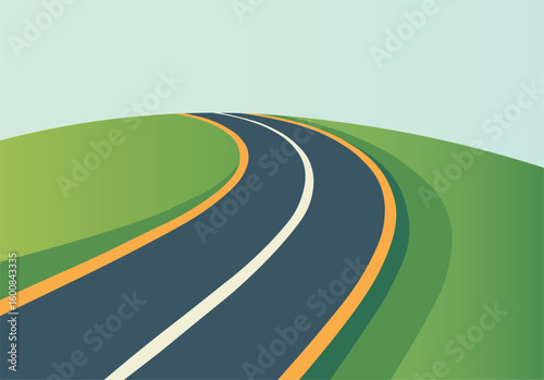 Curving Road Through Green Hills
