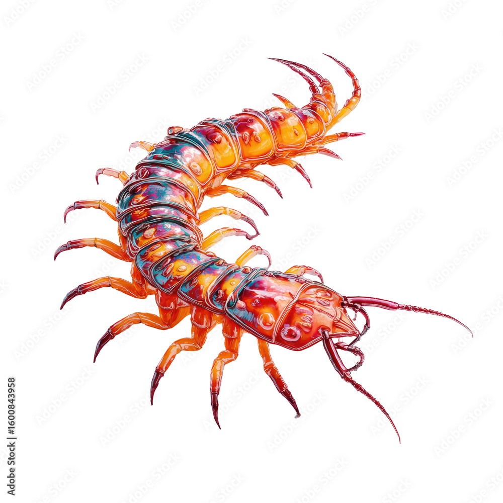 Fototapeta premium Vibrant, stylized centipede, bold colors