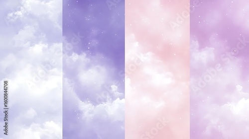 Dreamy sky background with clouds, pastel colors and sparkling stars for dreamy designs