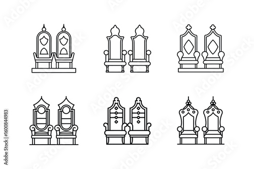 wedding throne chairs line art vector illustration