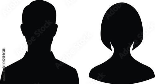 Silhouette Profile of a Man and Woman, Two Person Black Avatar Outline