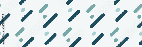 Abstract geometric pattern featuring teal and dark teal rounded rectangles and circles on a white background.