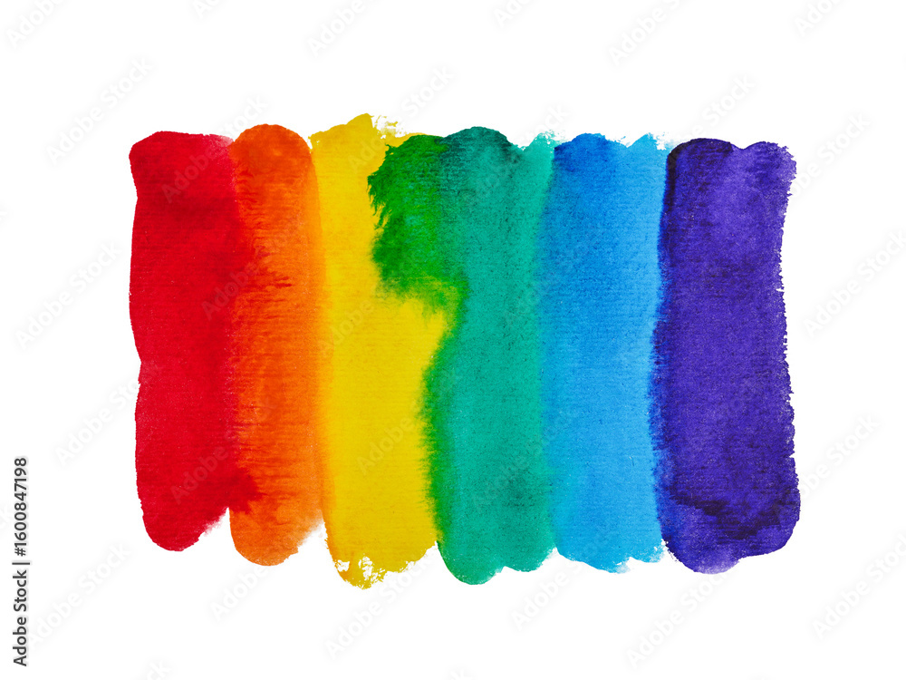 Naklejka premium LGBT flag drawn watercolor red, orange, yellow, green, blue, purple isolated on white background with clipping path. Design element. Abstract concept for diversity and pride month celebrations.