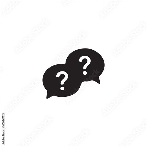 Two black speech bubbles with white question marks inside communication dialogue