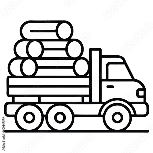 Logging truck with stacked logs isolated on white background