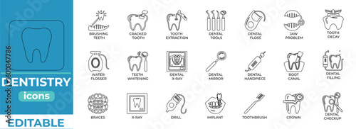 Editable dentistry icons for clinics, apps, and medical presentations
