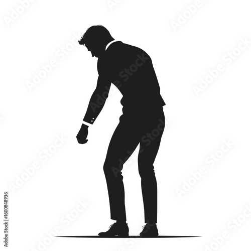 Silhouette of man turning away in anger — black and white vector illustration