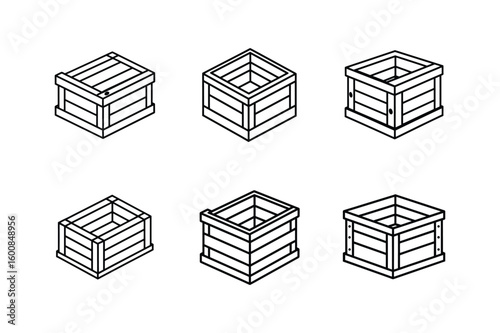 wooden crates line art vector illustration