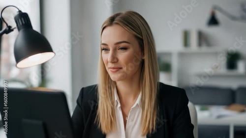Professional Woman Focused on Work in Modern Office