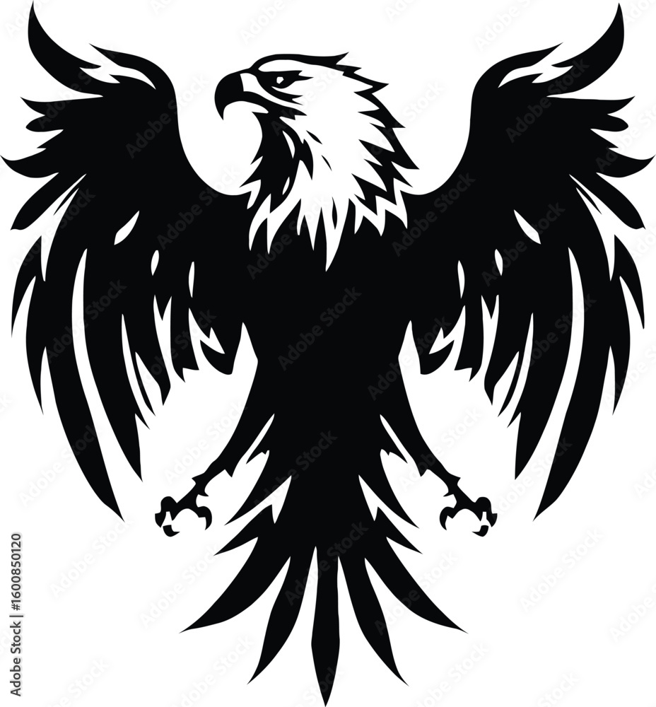 Obraz premium Vector logo eagle, bird icon, eagle silhouette, powerful wings emblem