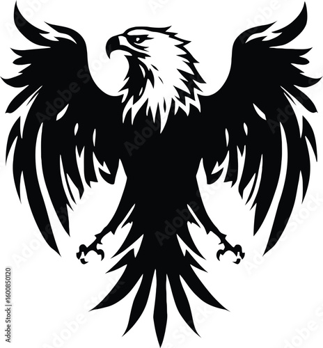 Vector logo eagle, bird icon, eagle silhouette, powerful wings emblem