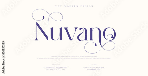 Nuvano Elegant modern alphabet letters font logo. Typography luxury classic lettering serif italic fonts wedding vintage retro logos. vector illustration