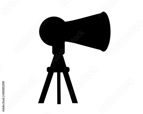 Simple Black Silhouette of a Megaphone on a Tripod Against White Background