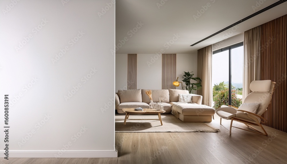 Fototapeta premium interior of living modern mock up scene with empty space for text