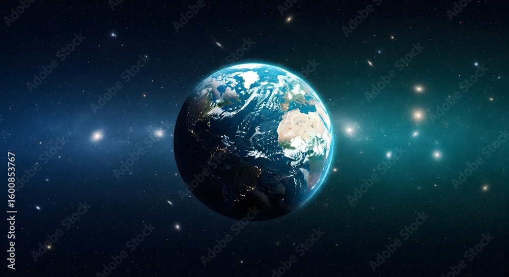 Obraz premium Stunning View of Earth in Cosmic Space with Stars and Galaxies Surrounding the Planet