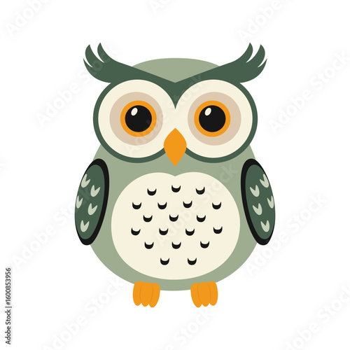 Cute owl. Simple kids vector illustration, wild animal clip art