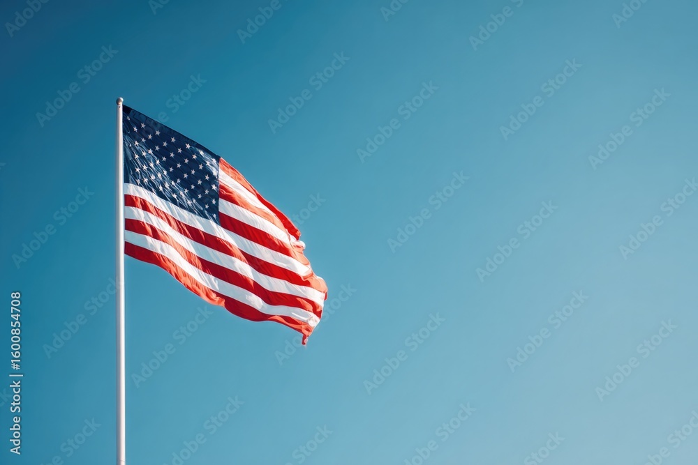 Naklejka premium minimalistic composition with american flag against clear blue sky