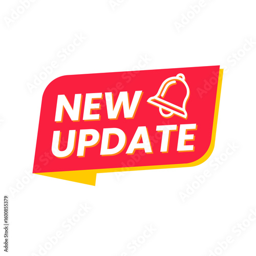 Red banner with new update text and notification bell icon
