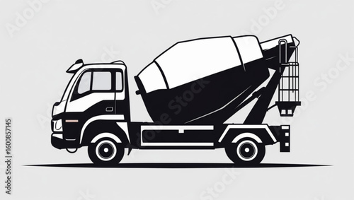 Concrete mixer truck icon. Black and white vector logo style illustration, isolated.