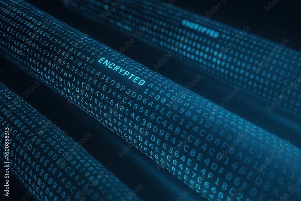 Obraz premium AI workforce solutions concepts, Digital data streams representing encryption technology in a futuristic design.