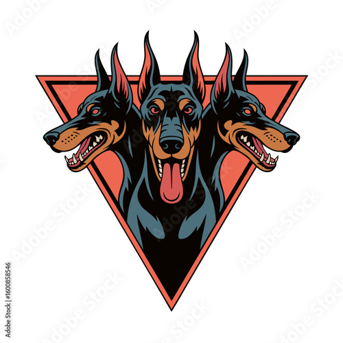 Cerberus Doberman - Three-Headed Guard Dog Vector Illustration