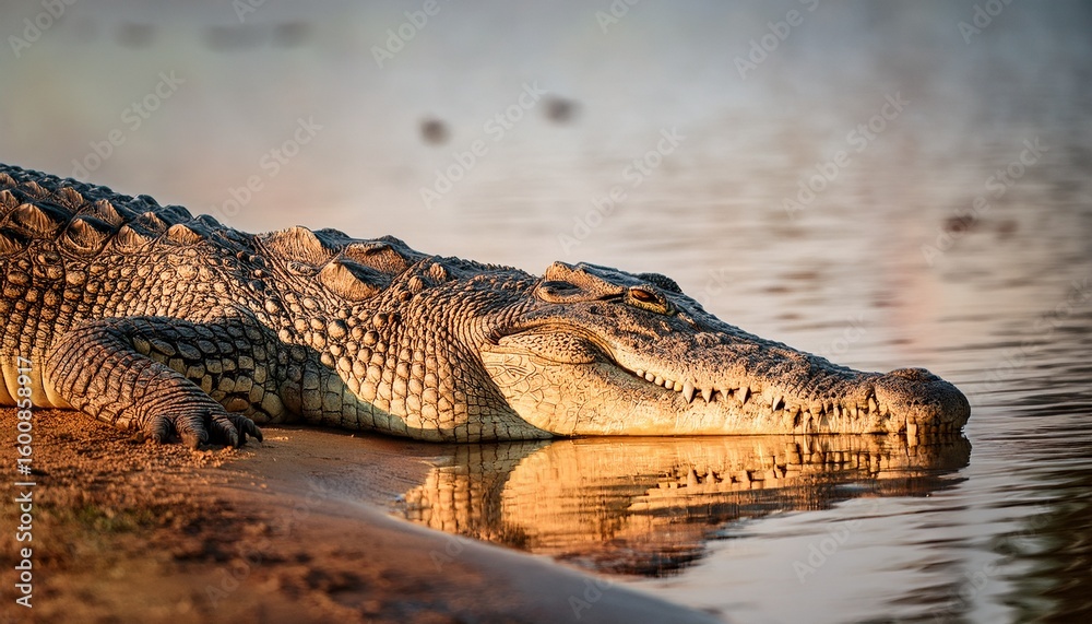 Obraz premium crocodile relaxing on the shore in national park