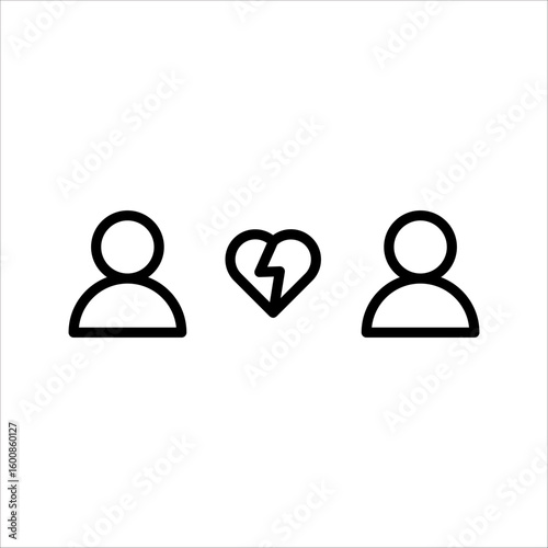 Red heartbreak / broken heart or divorce flat vector icon for apps and websites