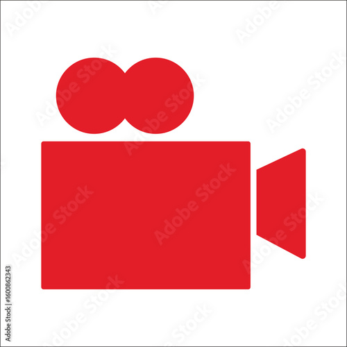 Red camera icon with sound waves symbolizing video streaming live media broadcast or recording technology in minimal flat design vector style
