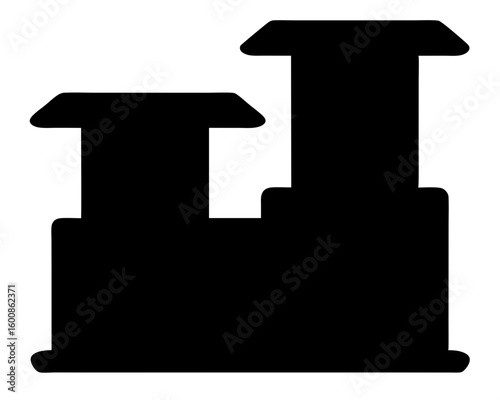 Abstract black silhouette of stepped geometric structure with pedestal and columns