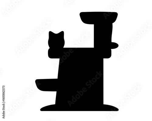Silhouette of a cat on a multi level cat tree scratcher