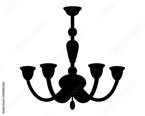 Elegant chandelier silhouette with five arms and central column design element