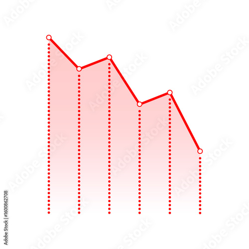 Red downward line chart showing negative performance trend, financial loss, business decline, market drop, or economic downturn in statistical data