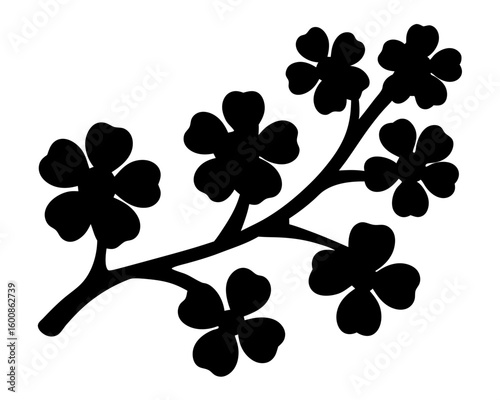 Elegant silhouette of flowering dogwood branch with blooms on a white background