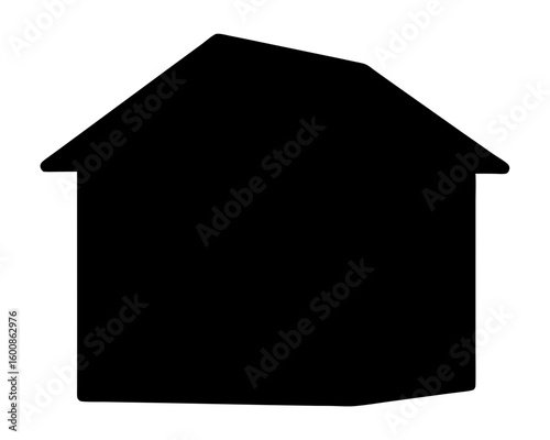 Simple black silhouette illustration of a house with a slightly irregular roof