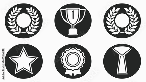Collection of award icons set featuring trophy and laurel wreath drawn sports in outline style
