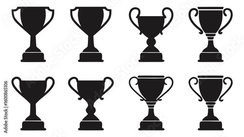 Collection of award icons set featuring trophy and laurel wreath drawn sports in outline style