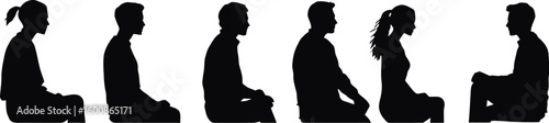 Profile silhouettes of five people sitting in a row.