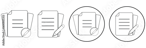 set of paper document and clipboard icon thin line style. quality control, checklist, clipboard document page with check mark, magnifier, pencil icon. signing document icon vector illustration eps 10