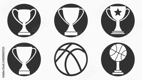 Collection of award icons set featuring trophy and laurel wreath drawn sports in outline style