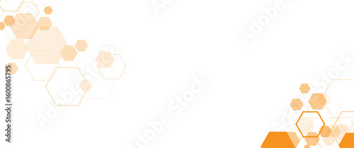 Geometric abstract background with orange hexagons. Structure molecule and communication. Science and technology