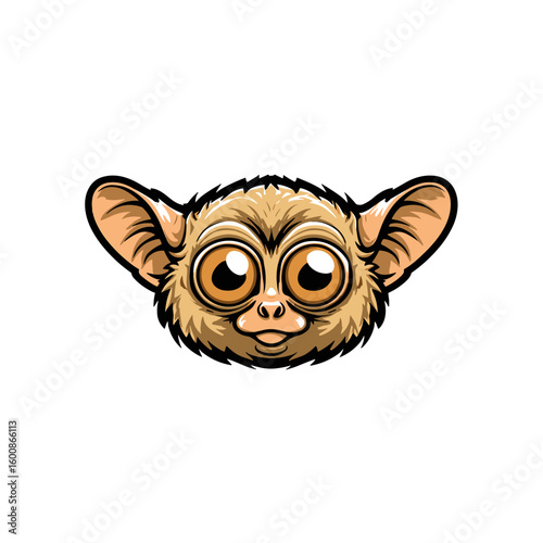 Cartoon illustration of a playful primate with big eyes and fluffy ears