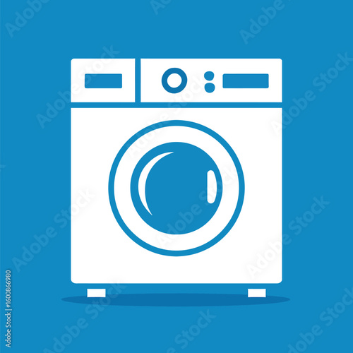 Washing machine front load vector icon laundry appliance home equipment in blue and white design
