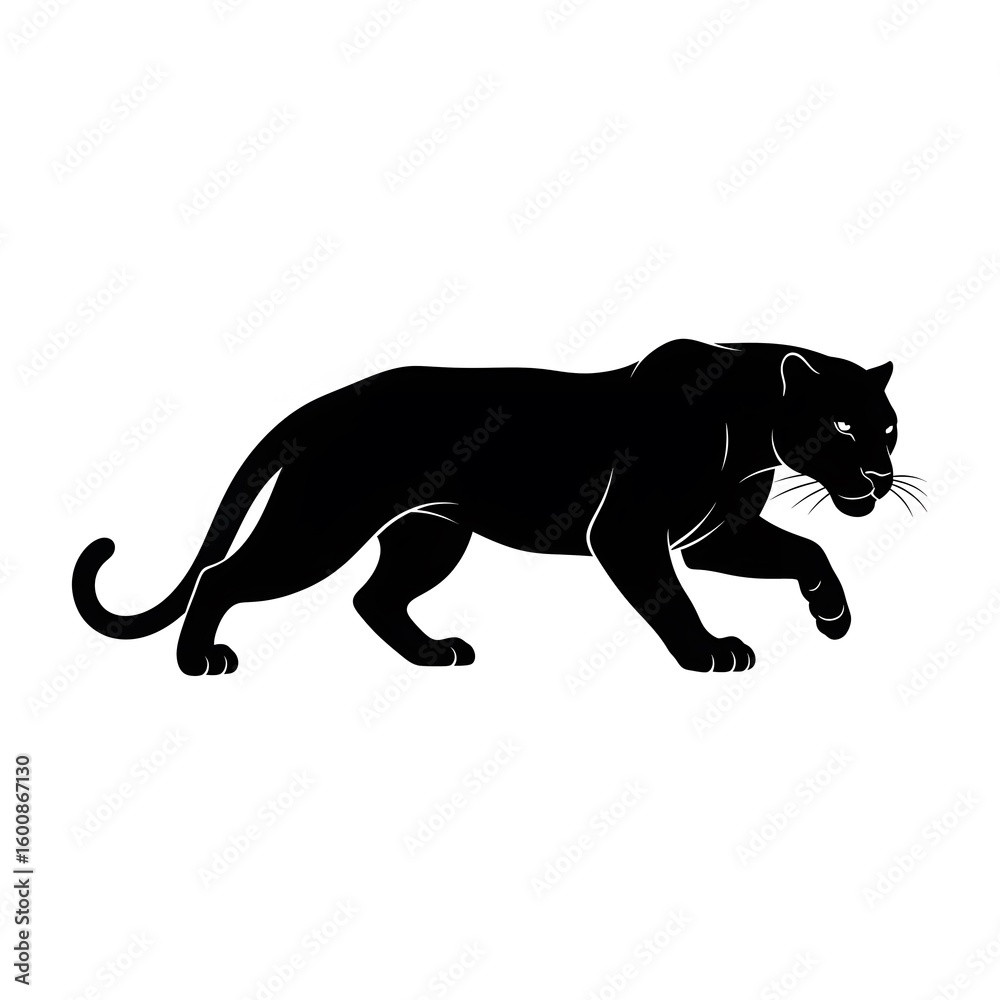 Obraz premium Elegant and Mysterious Black Panther Silhouette on a White Background for Graphic Design
