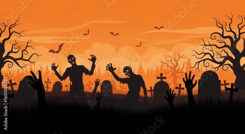 Spooky Zombie Apocalypse Halloween Graveyard Scene