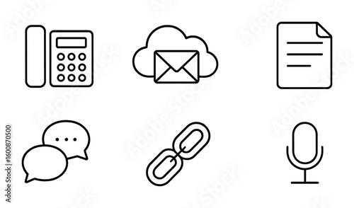 Business Communication Icons. Outline vector icons of business communication systems: VoIP phone, email cloud,